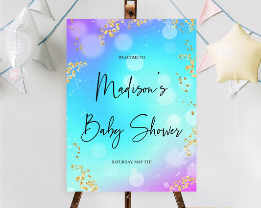 Editable Mermaid Baby Shower Welcome Sign Mermaid Welcome Board Rainbow Fish