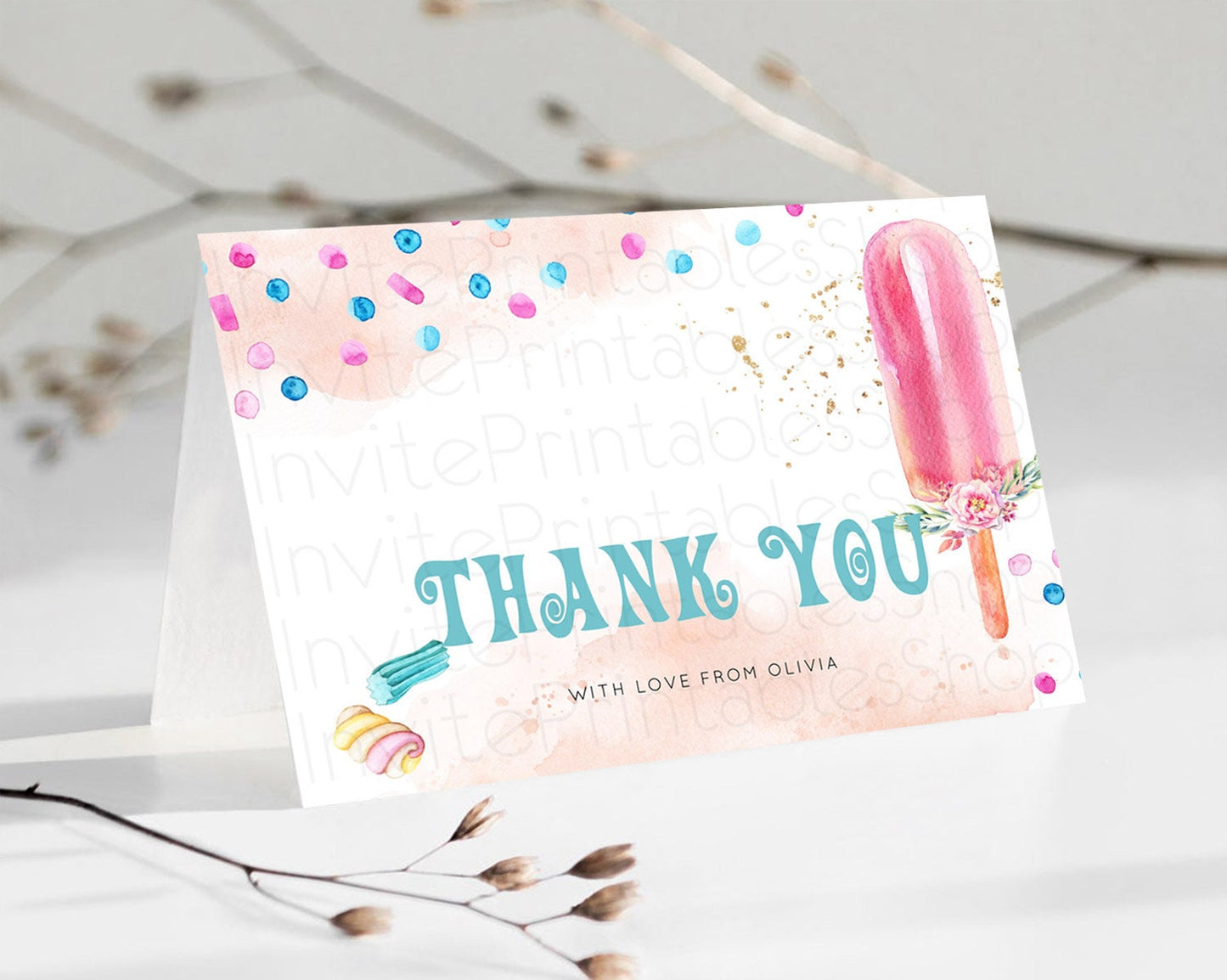 Ice Cream Thank You Sweet One Thank You Card Heres The Scoop Decor Pastel Candy Birthday Thank You Card Candy Teacher Thank You Card D10554