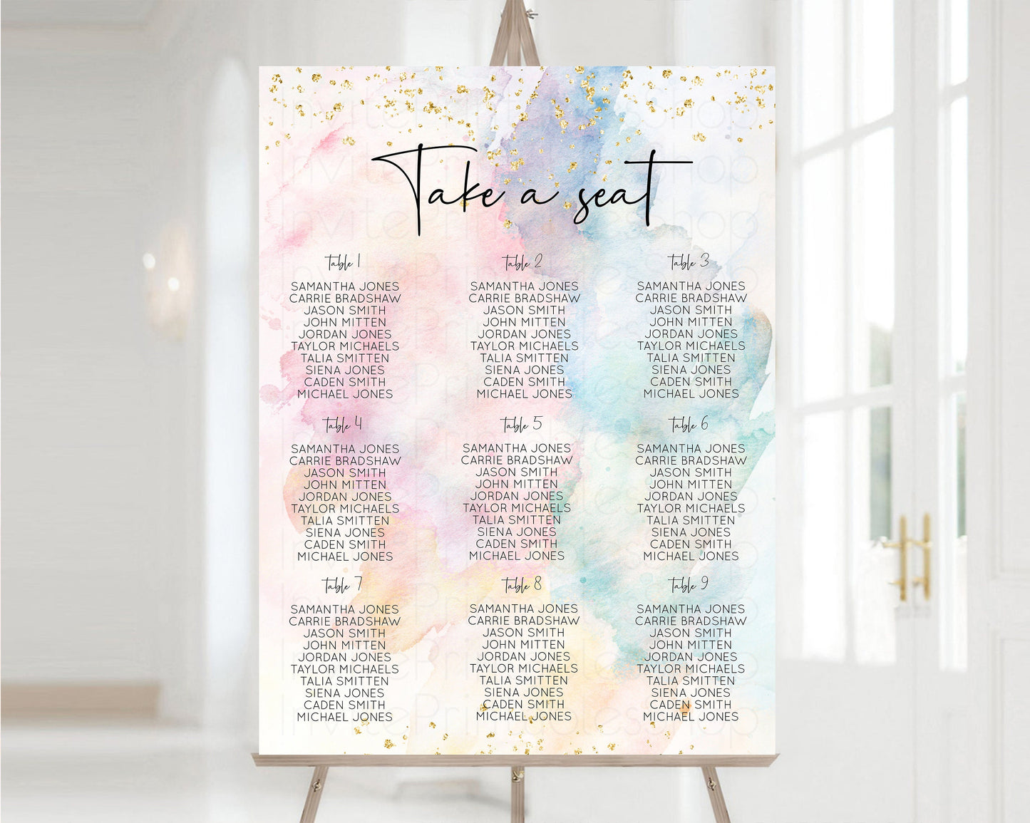 Rainbow Seating Chart Pastel Clouds Seating Sign Gold Sprinkles Seating Poster Ombre Pastel Colors Wedding Christening Birthday Baptism 276