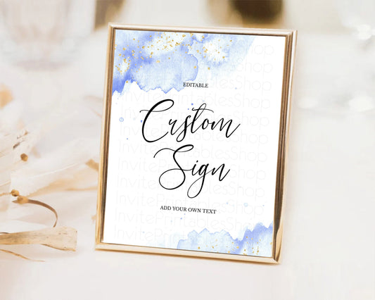 Blue Watercolor Sign Blue Table Sign Decor Ombre Blue Watercolor Splash Party 1st Birthday Baby Shower Wedding Baptism Bridal Shower D10313