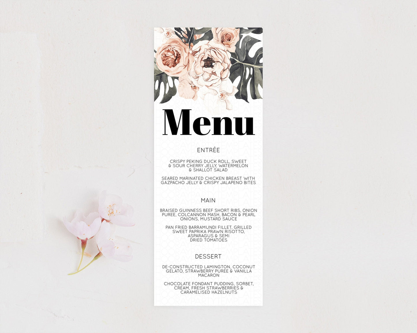 Secret Garden Menu Wildflower Menu Template Pastel Flower Garden Table Decor Boho Floral Dinner Dessert Floral Party Food Menu D10249