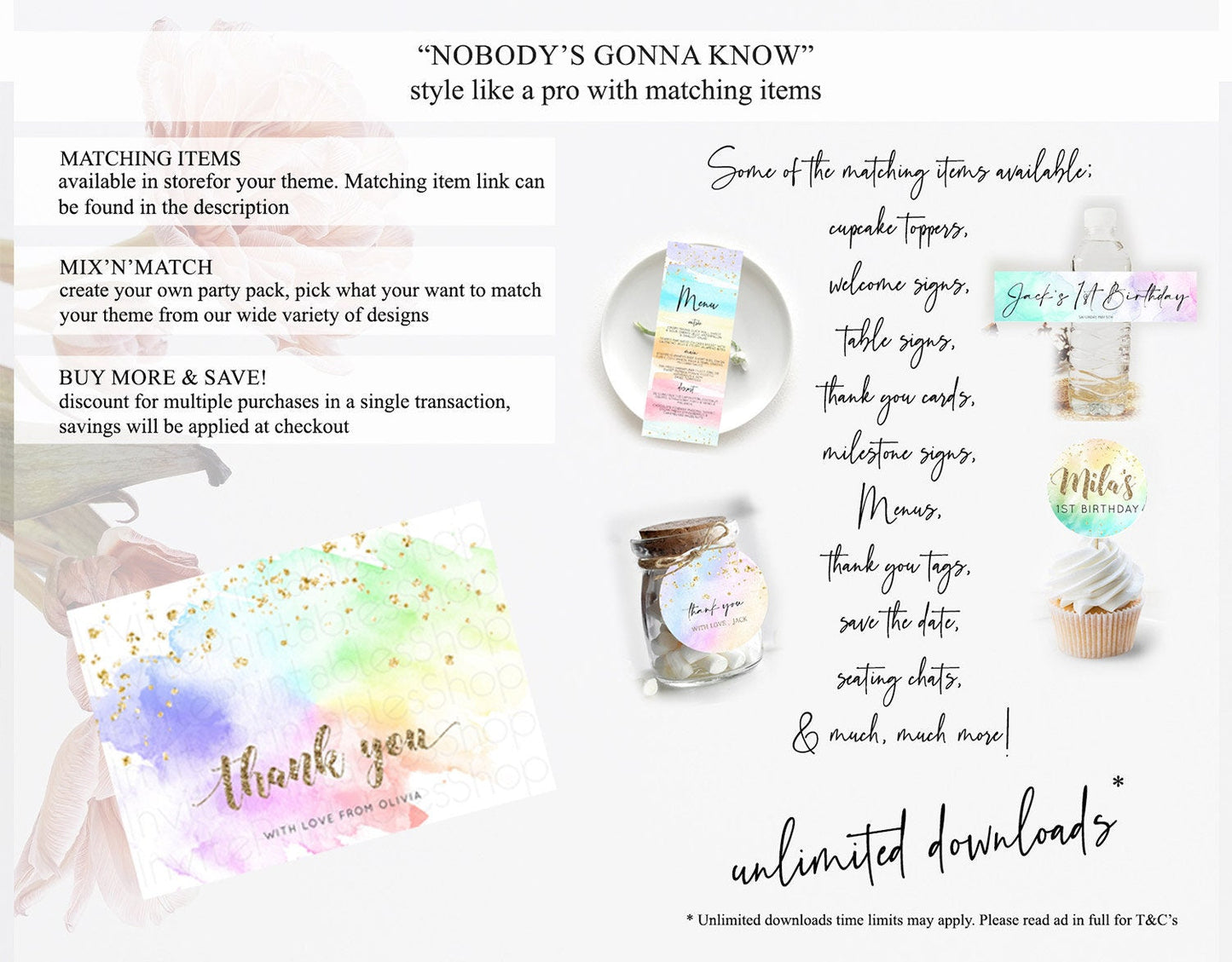 Pastel Thank You Rainbow Thank You Card Colorful Pastel Birthday Thank You Card Confetti Watercolor Pastel Teacher Thank You Cards D10319
