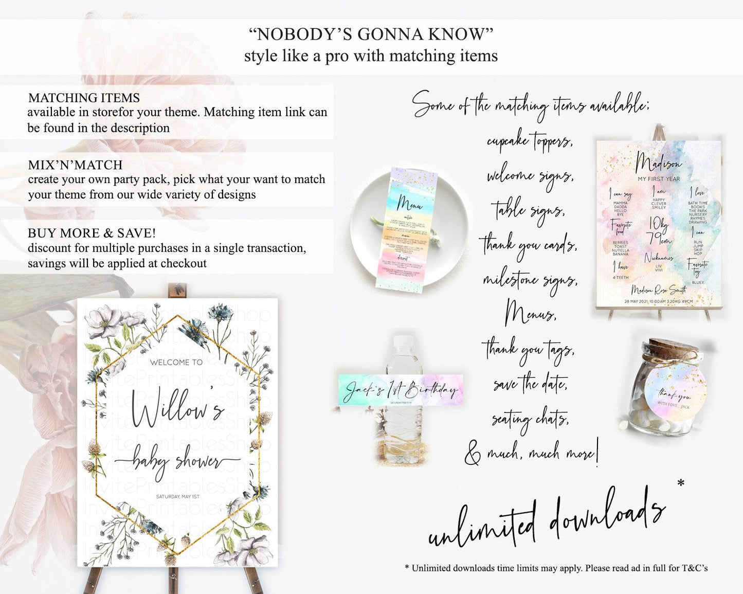 Secret Garden Baby Shower Welcome Sign Wildflower Welcome Board Pastel Flower Garden Welcome Poster Boho Wildflower Welcome Sign D11002
