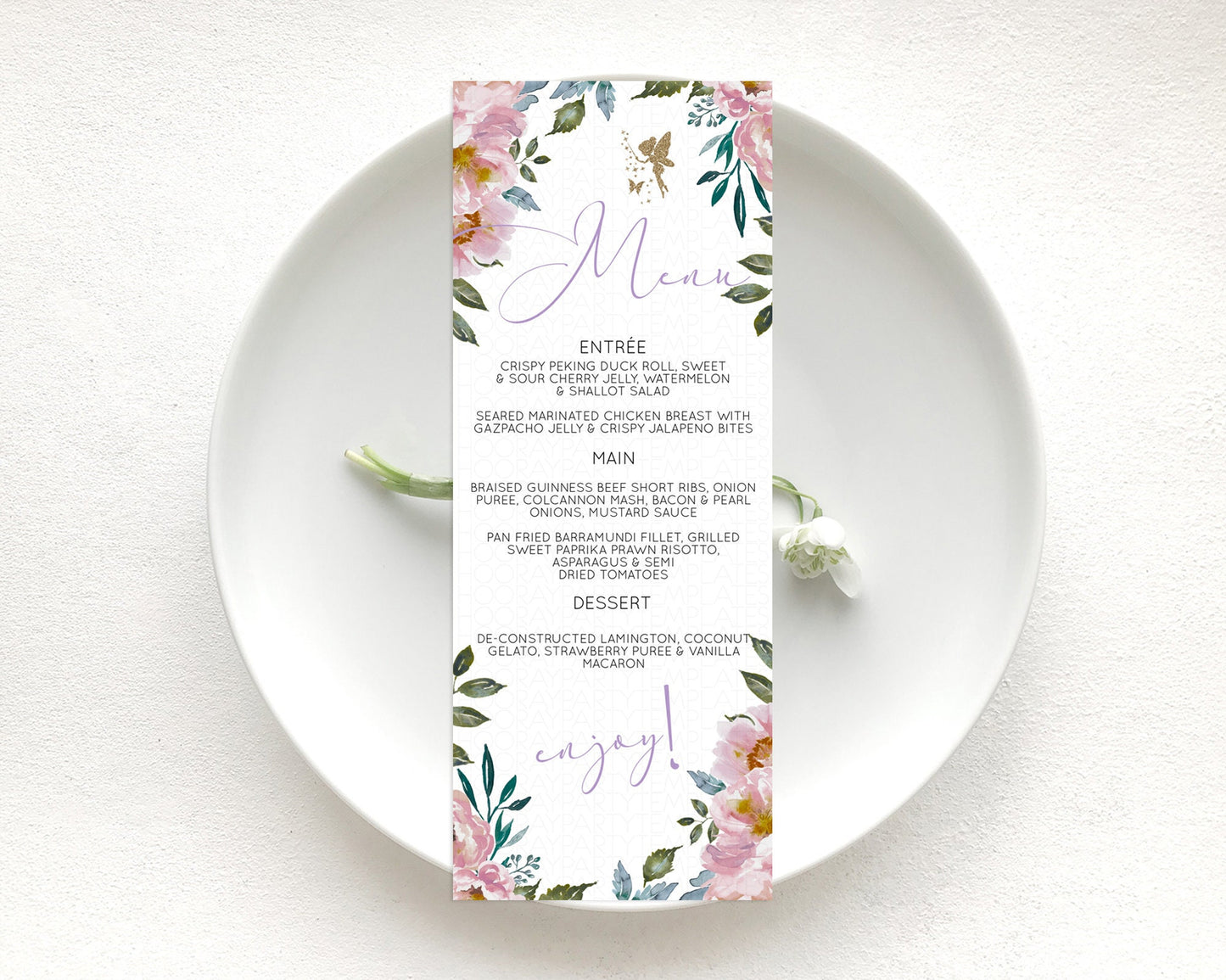 Editable Fairy Menu Fairy Menu Template Enchanted Garden Pastel Floral Butte