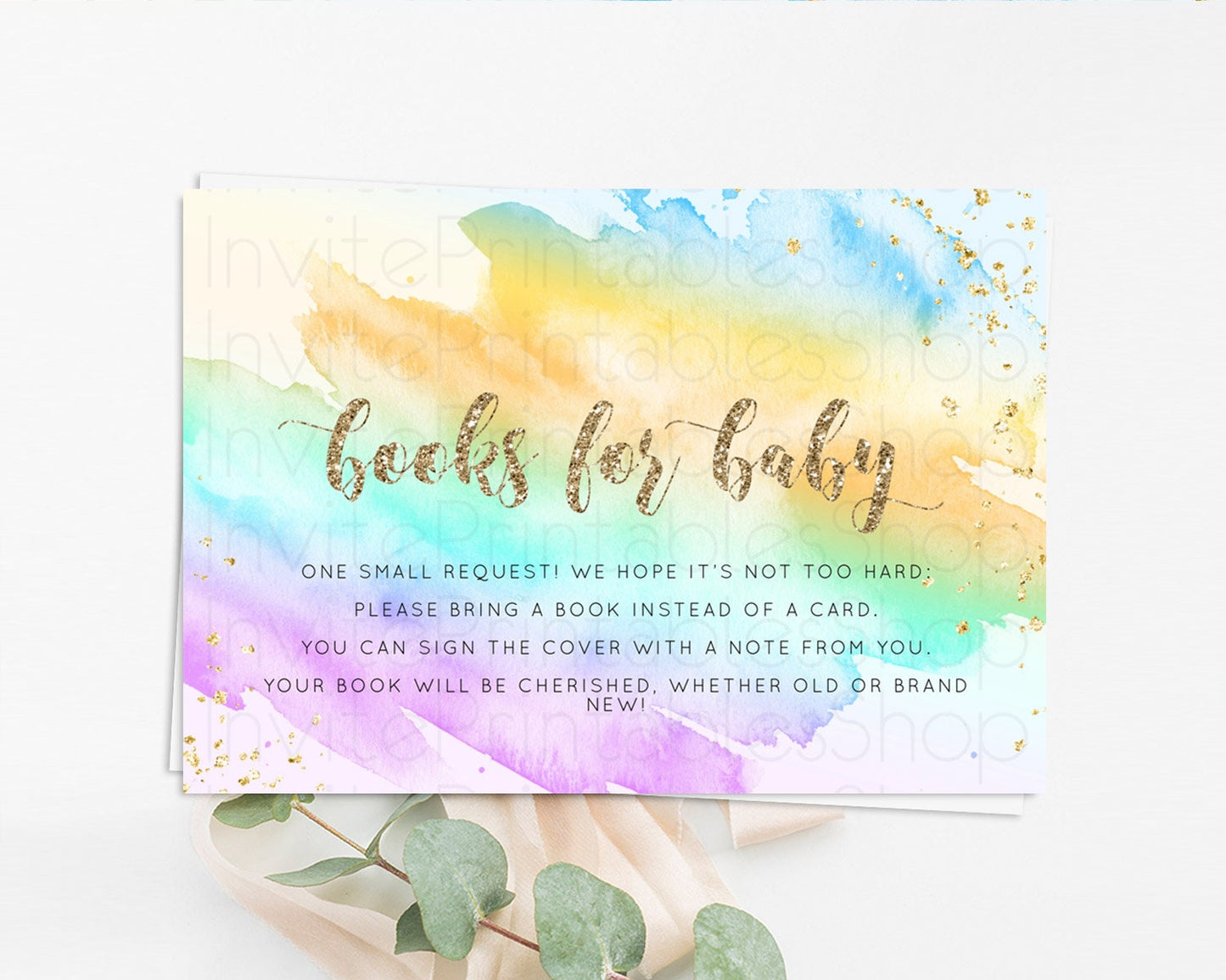 Pastel Books For Baby Card Pastel Rainbow Book Insert Colorful Ombre Watercolor Book Card Confetti Glitter Baby Book Poem Request D10426