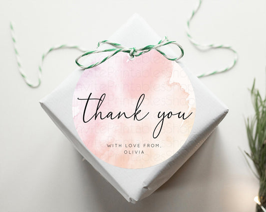 Pink Thank You Tags Pink Watercolor Thank You Gift Tags Pastel Pink Party Décor Watercolor Splash Favor Tag First Birthday Thank You D10164