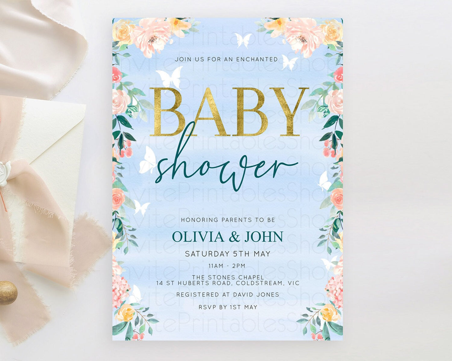 Wildflower Baby Shower Invitation Secret Garden Baby Shower Invitation Pastel Flowers Invite Enchanted Garden Shower Floral Theme D10337