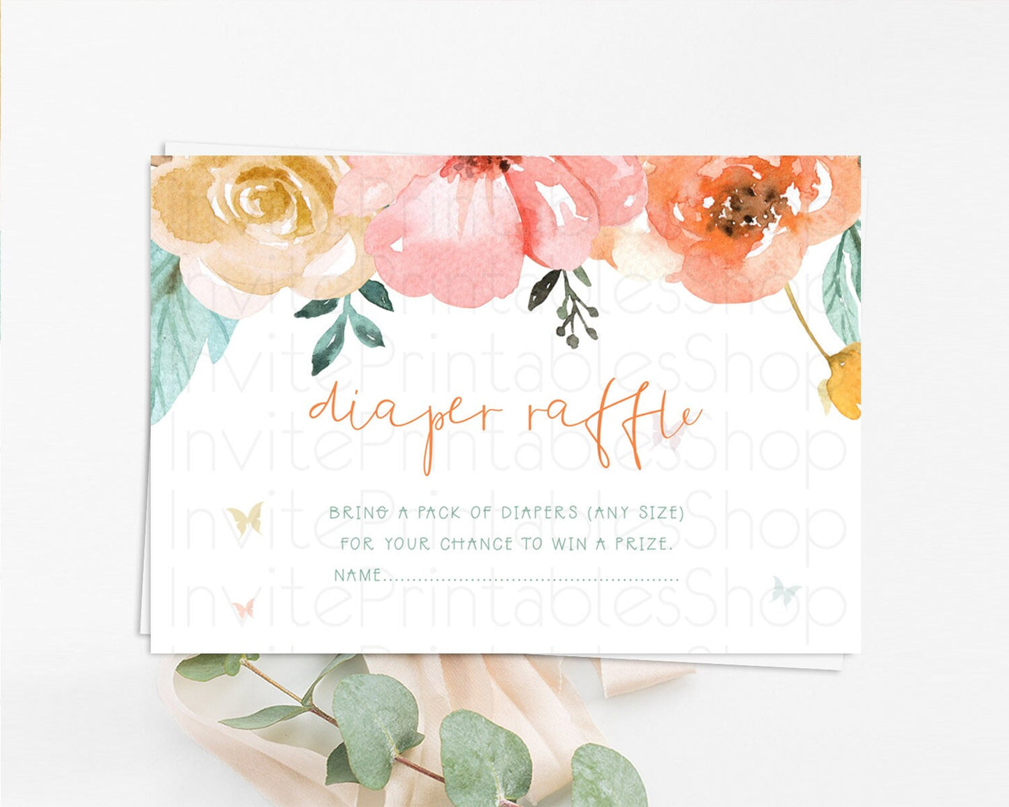 Secret Garden Diaper Raffle Card Boho Wildflower Diaper Raffle Insert Pastel Flower Garden Baby Shower Card Flower Raffle Game D10347