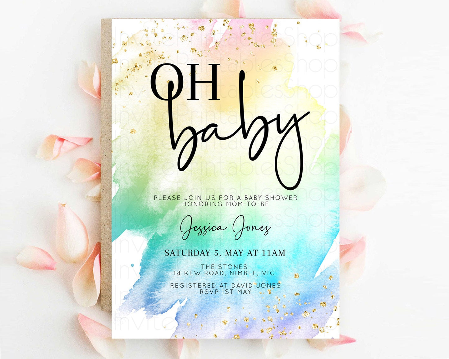 Editable Pastel Baby Shower Invitation Rainbow Baby Shower Invitation Colorf