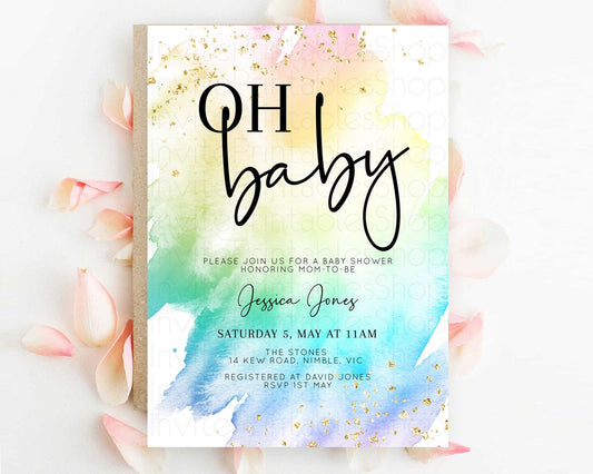 Editable Pastel Baby Shower Invitation Rainbow Baby Shower Invitation Colorf