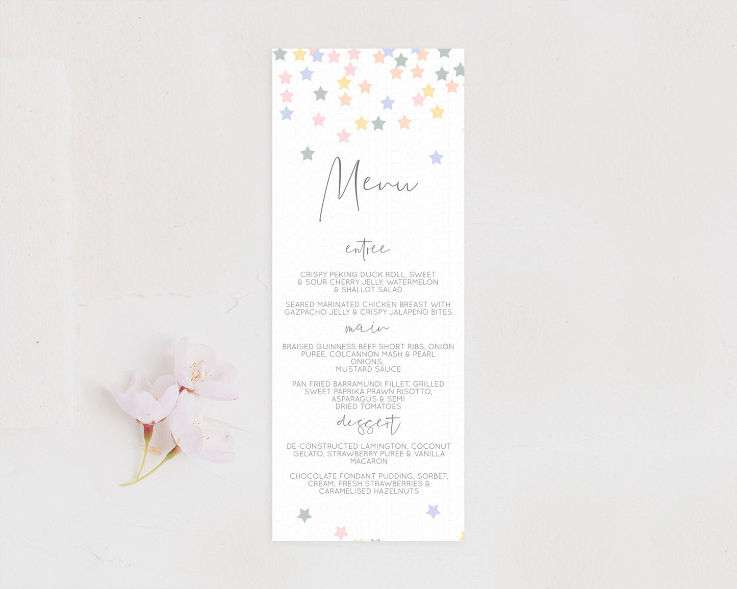 Star Menu Template Pastel Stars Menu Shooting Star Twinkle Little Star Decor Rainbow Colorful Confetti Dinner Dessert Food Menu D10795