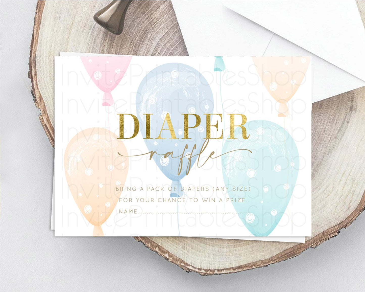 Pastel Balloons Diaper Raffle Card Colorful Balloon Diaper Raffle Insert Rainbow Balloon Diaper Ticket Confetti Balloon Raffle Game D10182