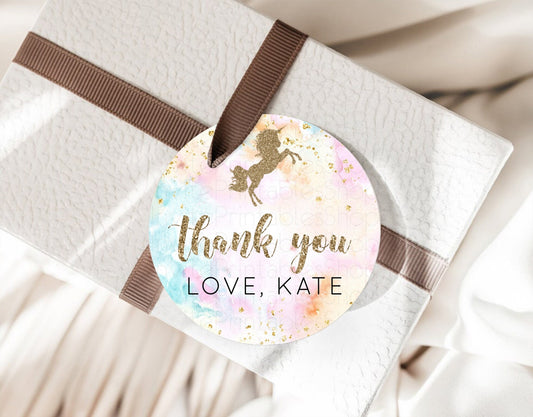 Unicorn Rainbow  Thank You Gift Tags Pastel Unicorn Thank You Tags Magical Ombre Unicorn Favor Tags Colorful Watercolor Party Tags D10548