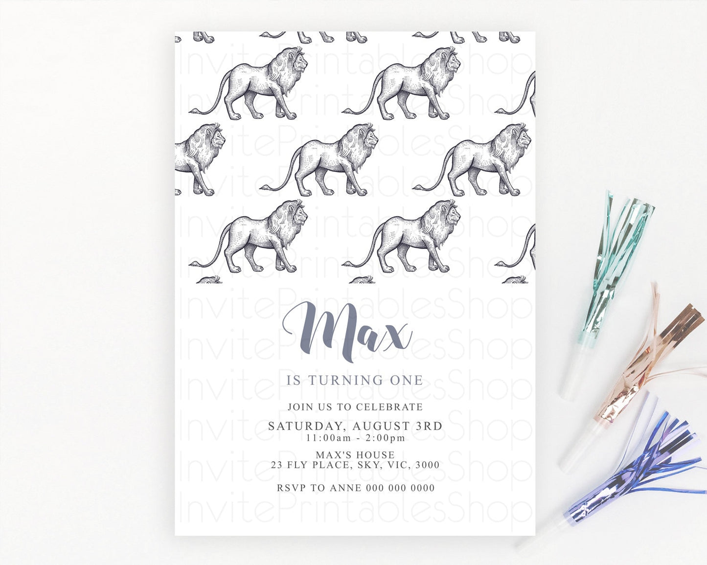 Lion Birthday Invitation Lion Invitation Modern Safari Lion Party 2 Wild 1 Safari Adventure Zoo Birthday Minimalist Lion Invites D10246