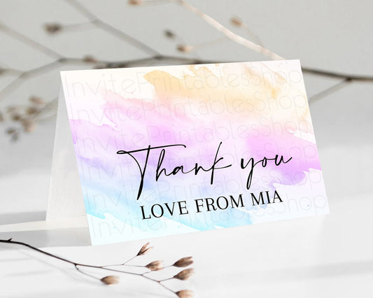 Pastel Thank You Rainbow Thank You Card Colorful Pastel Birthday Thank You Card Confetti Watercolor Pastel Teacher Thank You Cards D10175