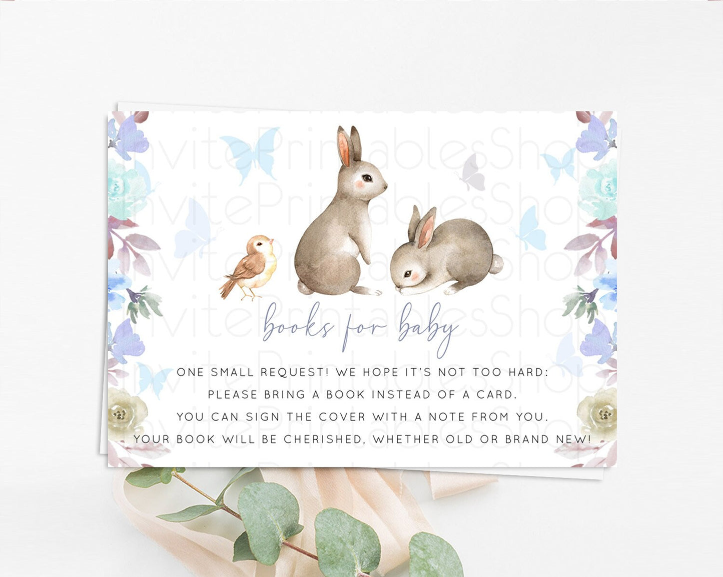 Bunny Books For Baby Card Floral Bunny Book Insert Pastel Flowers Woodland Bunny Book Card Forest Bunny Baby Book Poem Request D10927