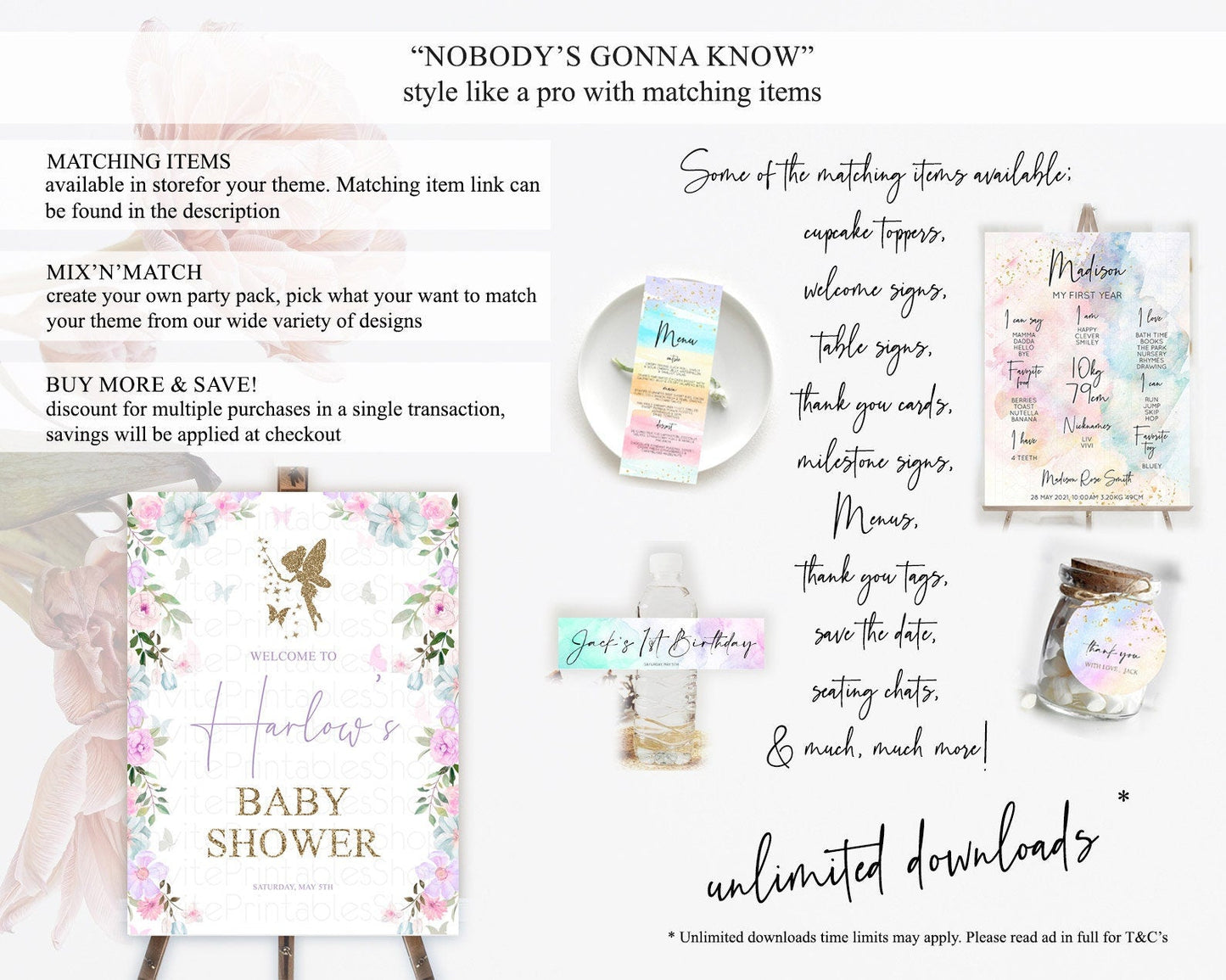 Fairy Baby Shower Welcome Sign Fairy Welcome Board Enchanted Garden Pastel Floral Butterfly Decor Secret Garden Fairy Welcome Sign D10475