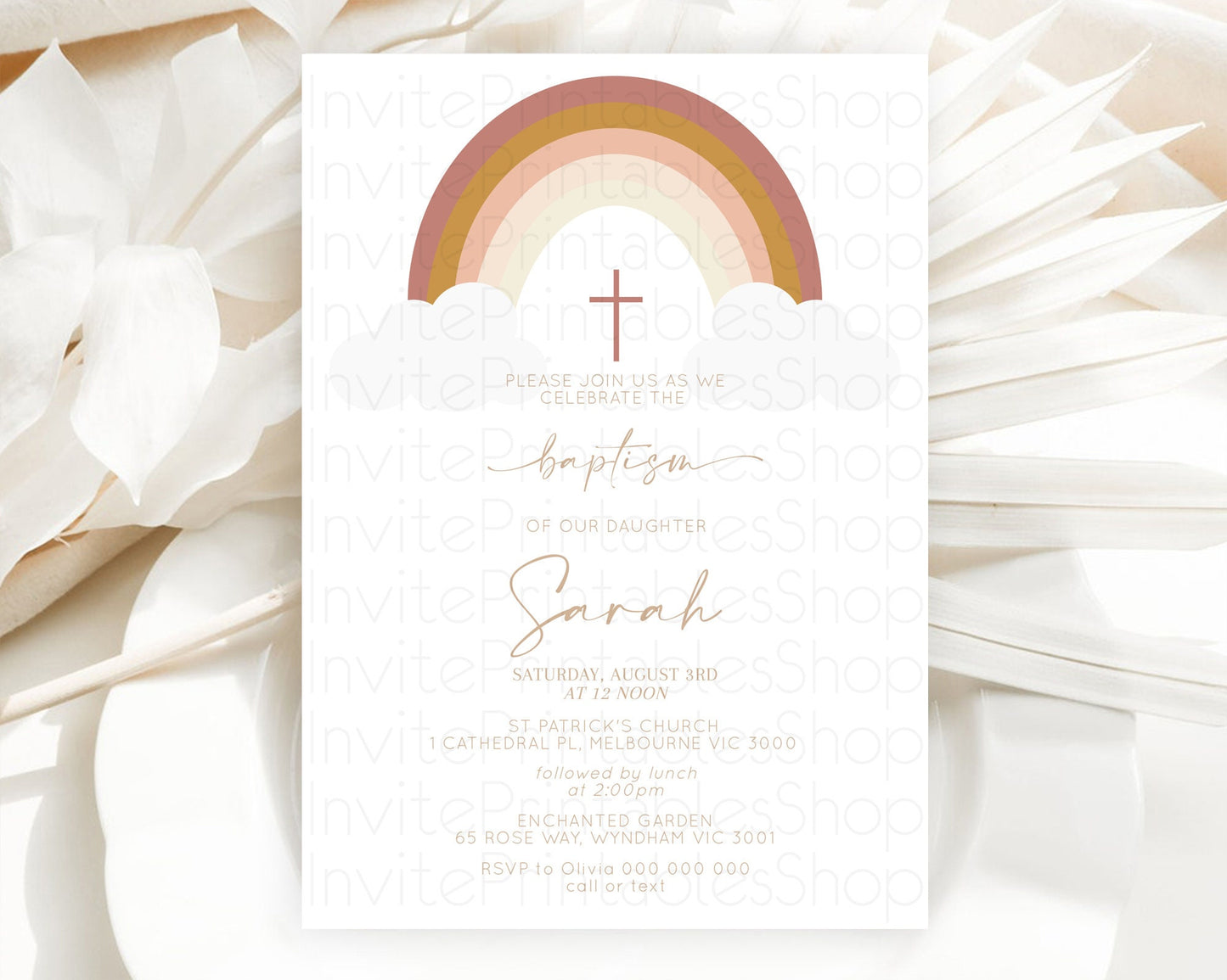 Editable Pastel Rainbow Baptism Invitation Boho Rainbow Baptism 1st Birthday