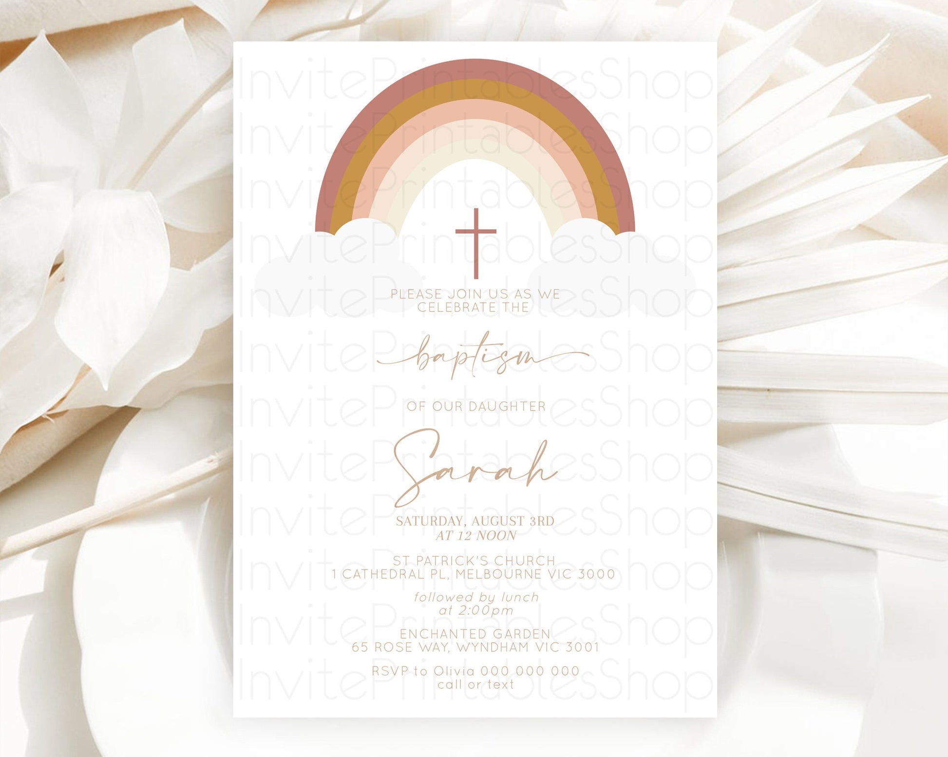 Editable Pastel Rainbow Baptism Invitation Boho Rainbow Baptism 1st Birthday