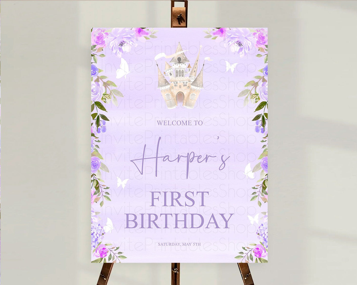 Princess Birthday Welcome Sign Castle Welcome Board Secret Garden Enchanted Castle Pastel Floral Garden First Birthday Welcome Sign D10339