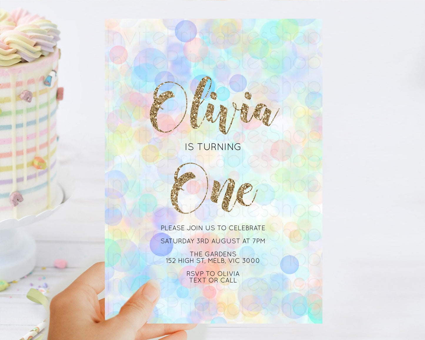 Pastel Birthday Invitation Bath Bomb Party Invitation Pastel Bubbles Invitation Watercolour Invitation 3rd 2nd 1st First Birthday D10447