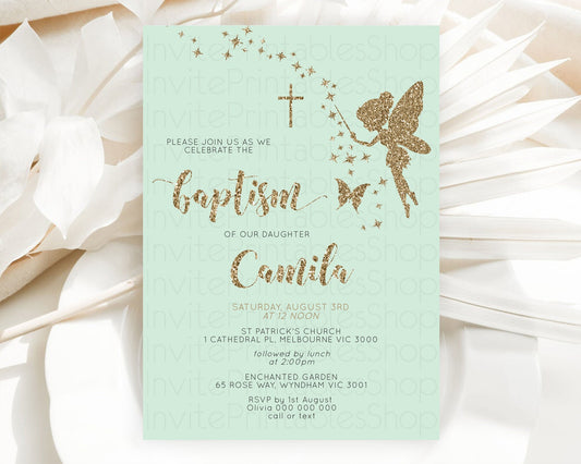 Fairy Baptism Invitation Fairy Baptism 1st Birthday Invitation Enchanted Secret Garden Christening Invite Pastel Floral Butterfly D10908