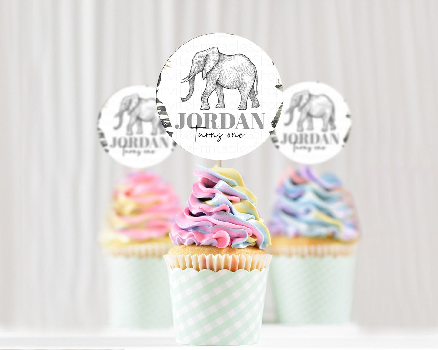 Elephant Cupcake Toppers Elephant Cupcake Elephant Party Safari Adventure Elephant Cupcake Topper Elephant Decor Zoo Fern Palm Leaf D10806