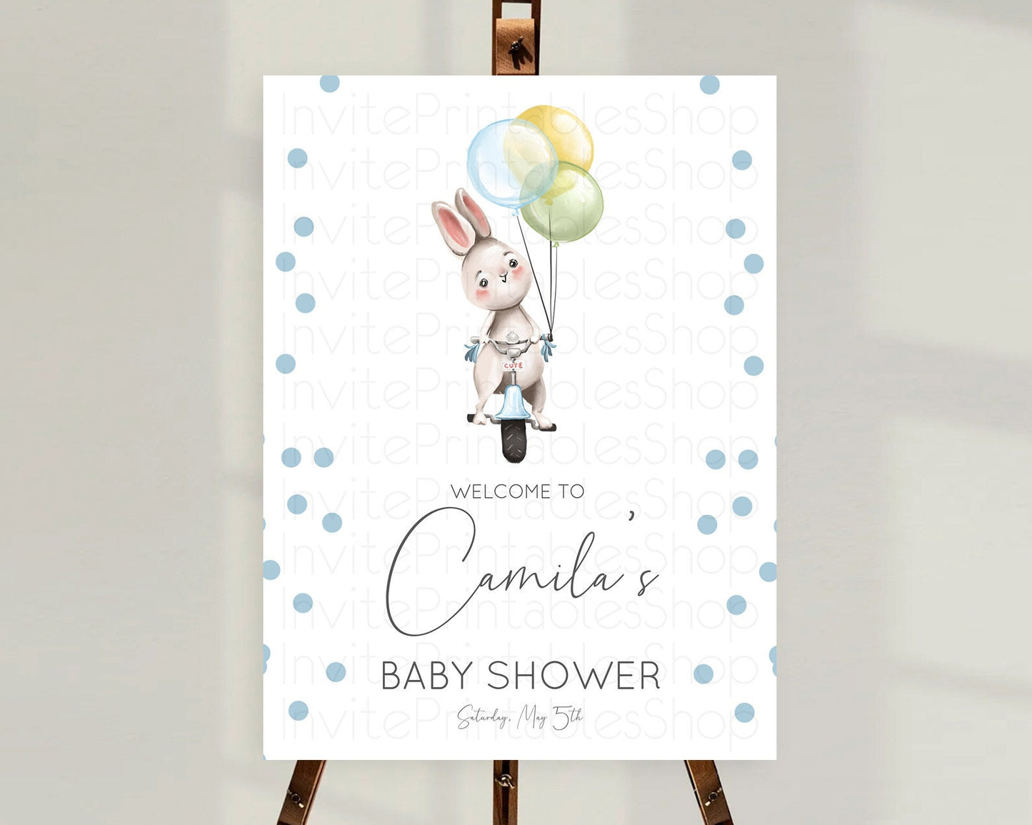 Bunny Baby Shower Welcome Sign Bunny Balloon Welcome Board Colorful Pastel Confetti Bunny Welcome Poster Sprinkles Baby Welcome Sign D10783