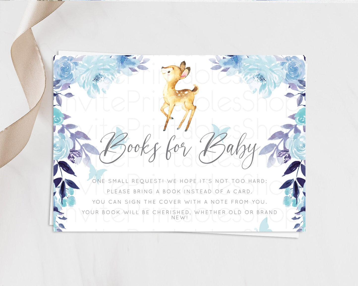 Fawn Books For Baby Card Deer Book Insert Floral Deer Book Card Enchanted Forest Butterfly Pastel Baby Shower Book Poem Request D10917