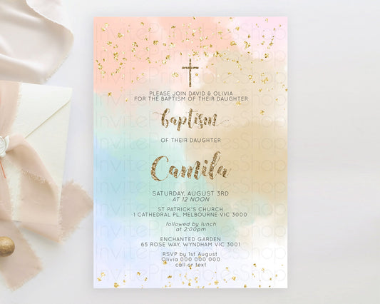 Editable Pastel Baptism Invitation Pastel Colors Watercolor Baptism 1st Birt