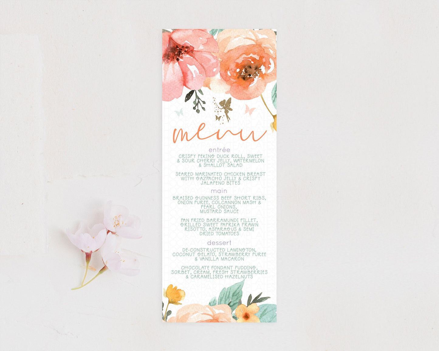 Fairy Menu Fairy Menu Template Enchanted Garden Pastel Floral Butterfly Table Décor Fairy Secret Garden Dinner Dessert Food Menu D10346