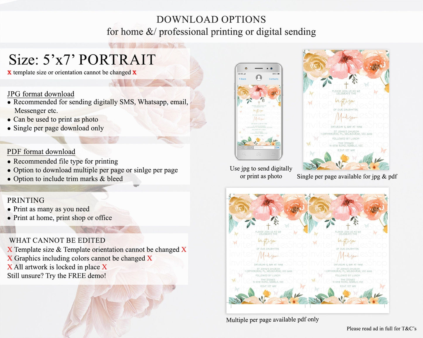Secret Garden Baptism Invitation Wildflower Baptism Birthday Invite Pastel Flowers Christening Invite Enchanted Garden Boho Floral D10347