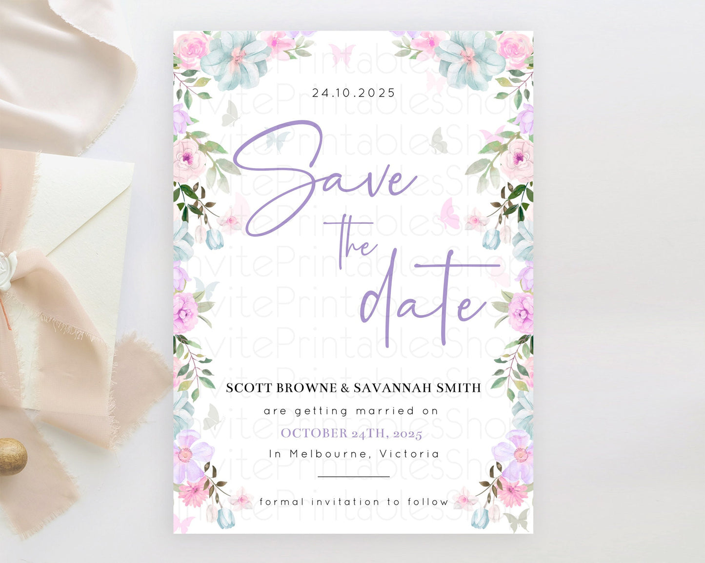 Wildflower Save The Date Template Secret Garden Save The Date Pastel Floral Garden Party Boho Flowers Birthday Baby Shower Wedding D10494