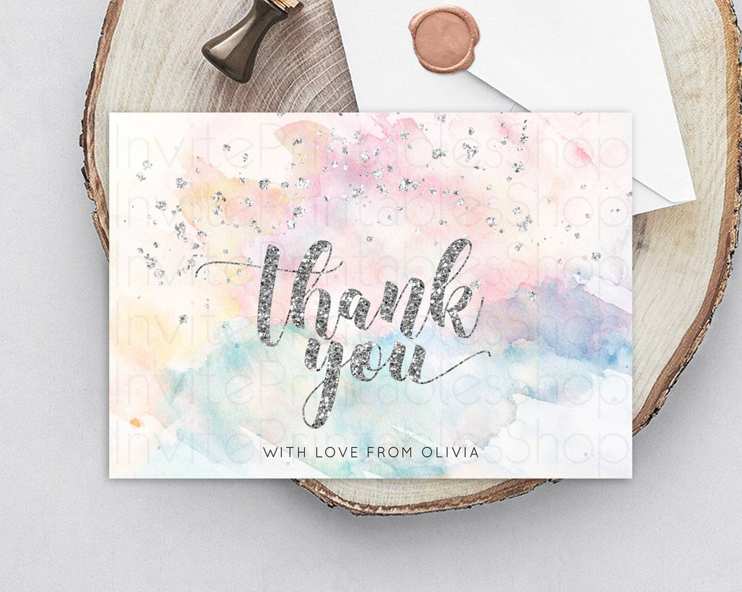 Pastel Thank You Rainbow Thank You Card Colorful Pastel Birthday Thank You Card Silver Watercolor Pastel Teacher Thank You Cards D10944
