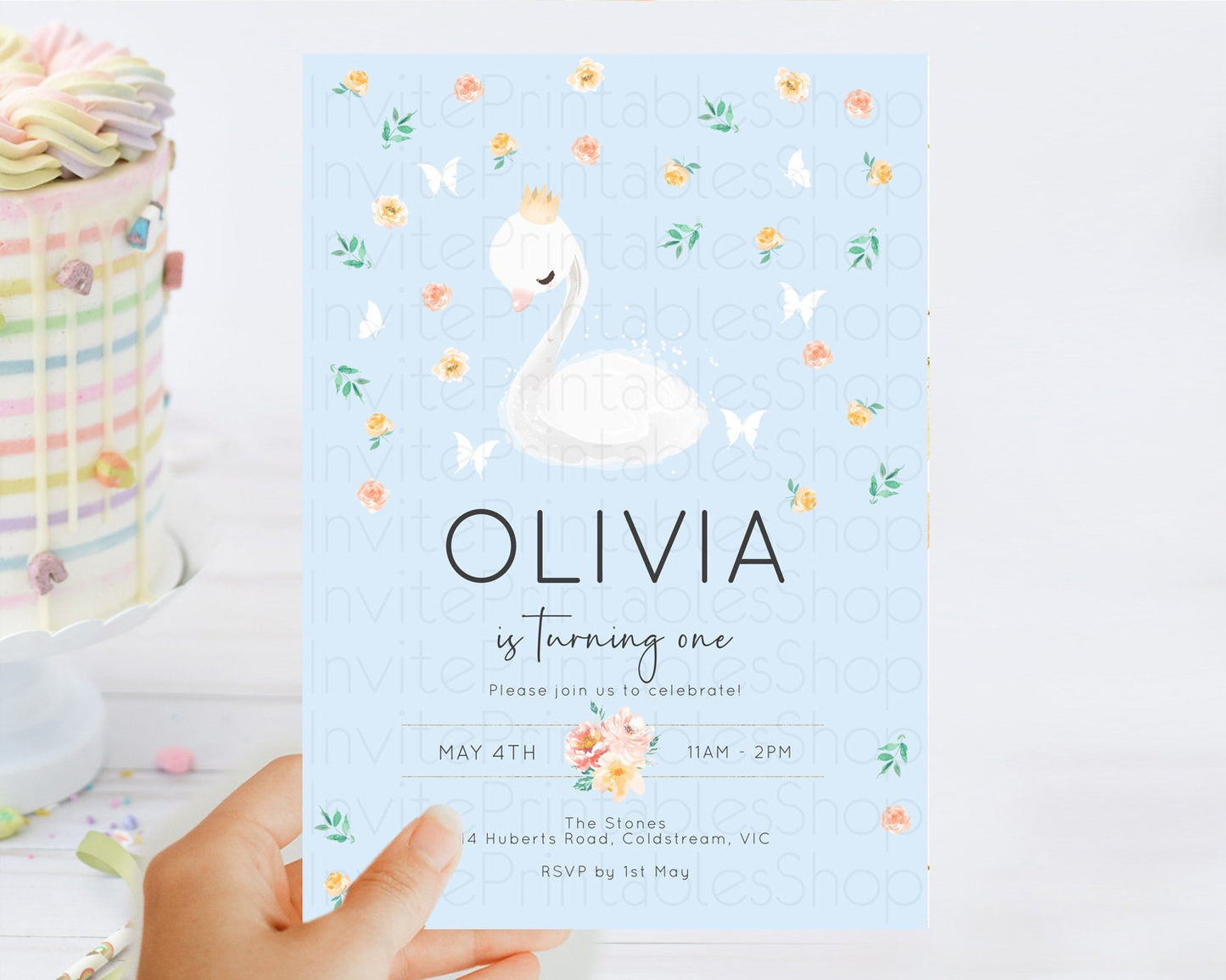 Swan Birthday Invitation Swan Princess Ballet Invitation Enchanted Forest Swan Lake Party Secret Garden Watercolour Pastel Floral D10903