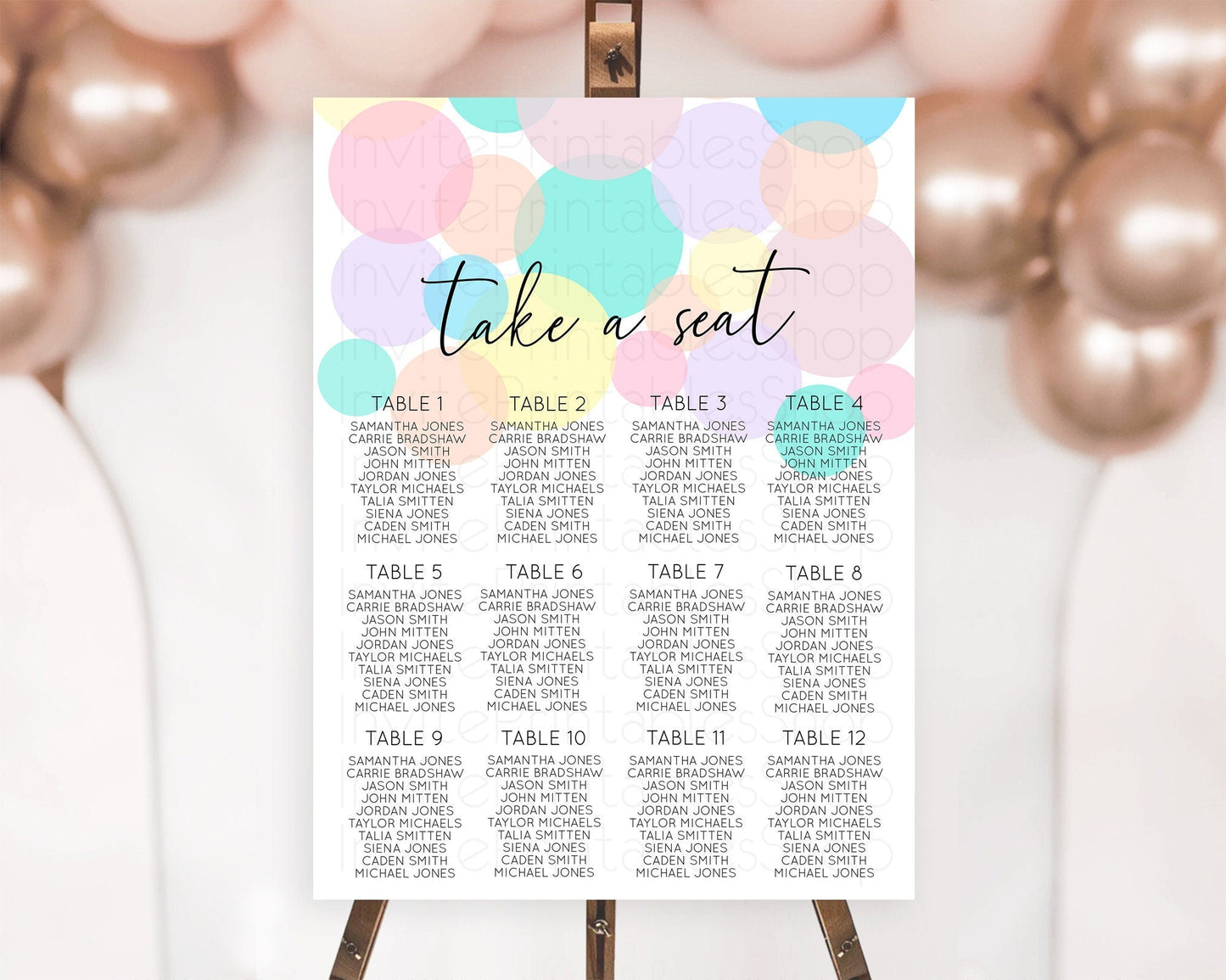 Pastel Seating Chart Pastel Confetti Seating Chart Bubbles Sprinkles Seating Sign Colorful Rainbow Decor Confetti Seating Board D10784