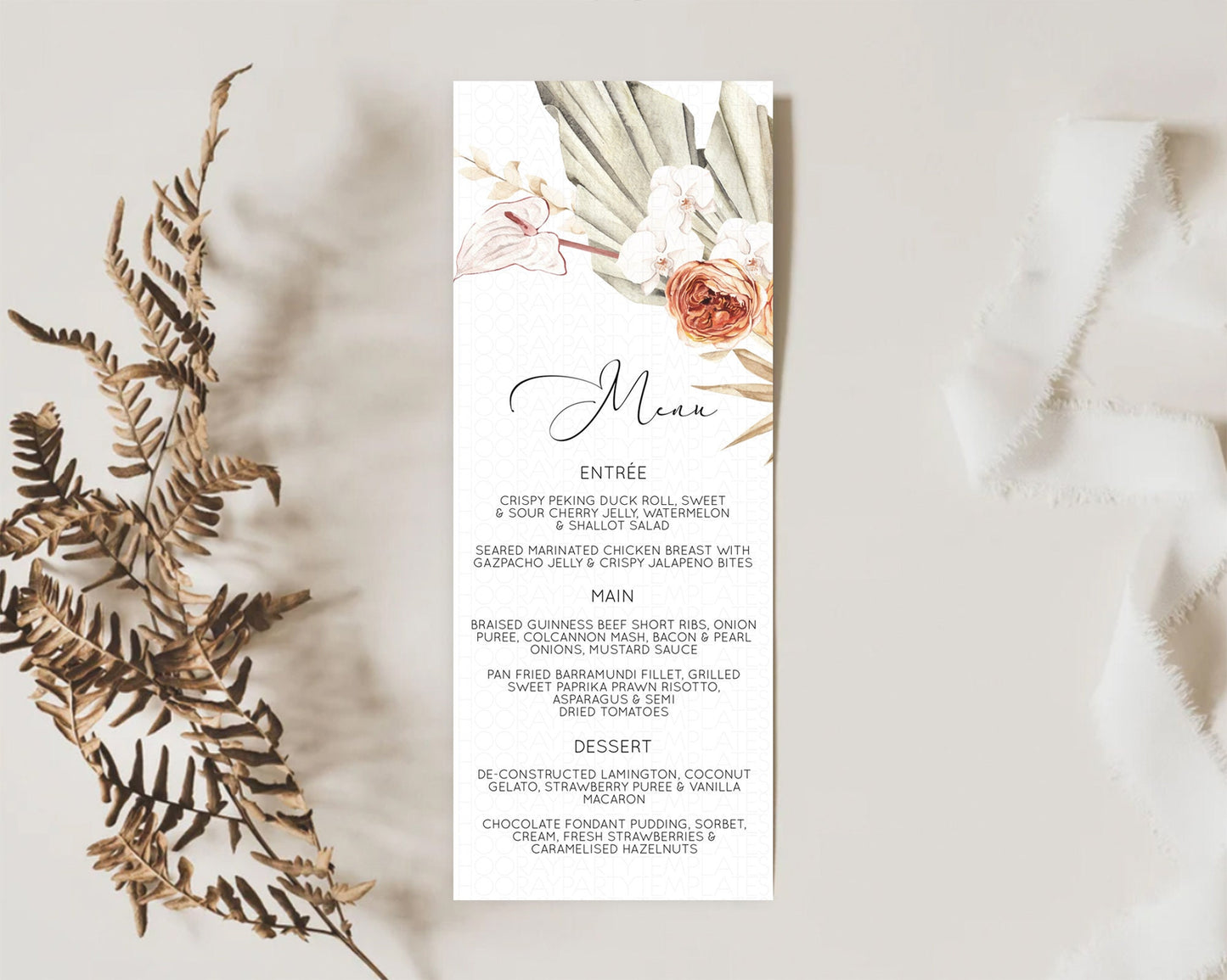 Tropical Menu Template Tropical Menu Palm Leaf Fern Table Decor Frangipani Floral White Orchid Dinner Dessert Menu Party Food Menu D11070