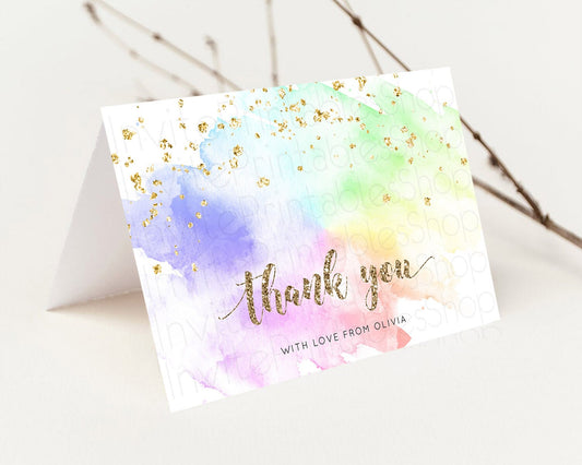 Pastel Thank You Rainbow Thank You Card Colorful Pastel Birthday Thank You Card Confetti Watercolor Pastel Teacher Thank You Cards D10319