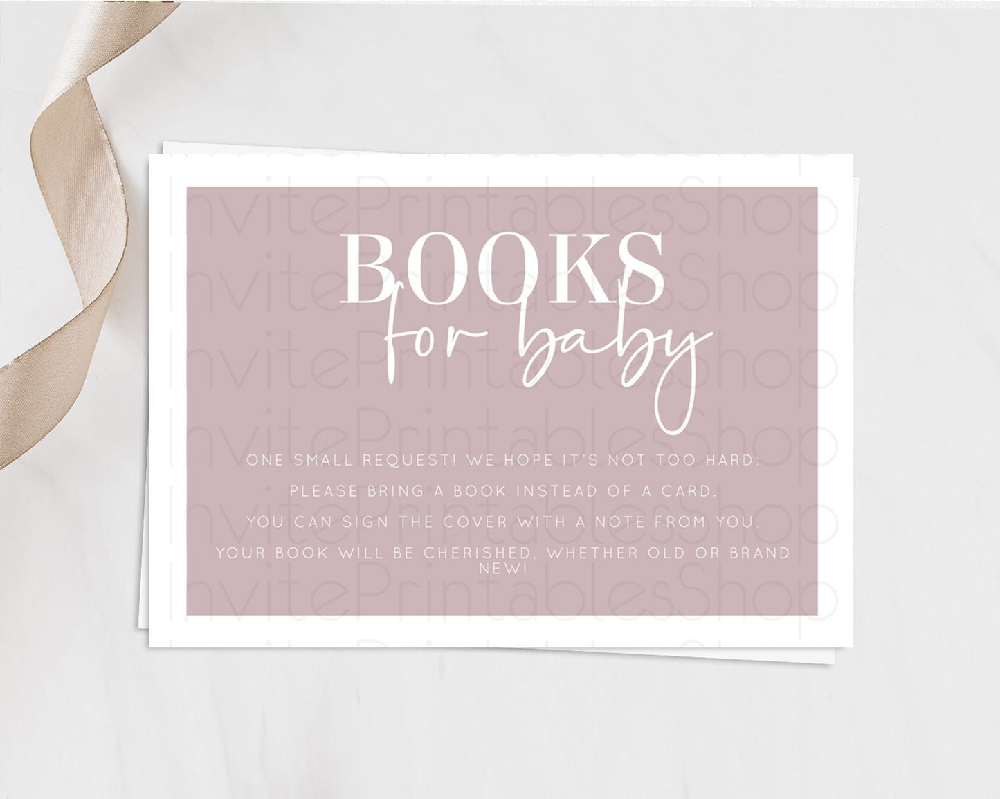 Pink Books For Baby Card Plain Pink Book Insert Minimalist Pastel Pink Book Card Pink Simple Baby Shower Book Poem Request D10936