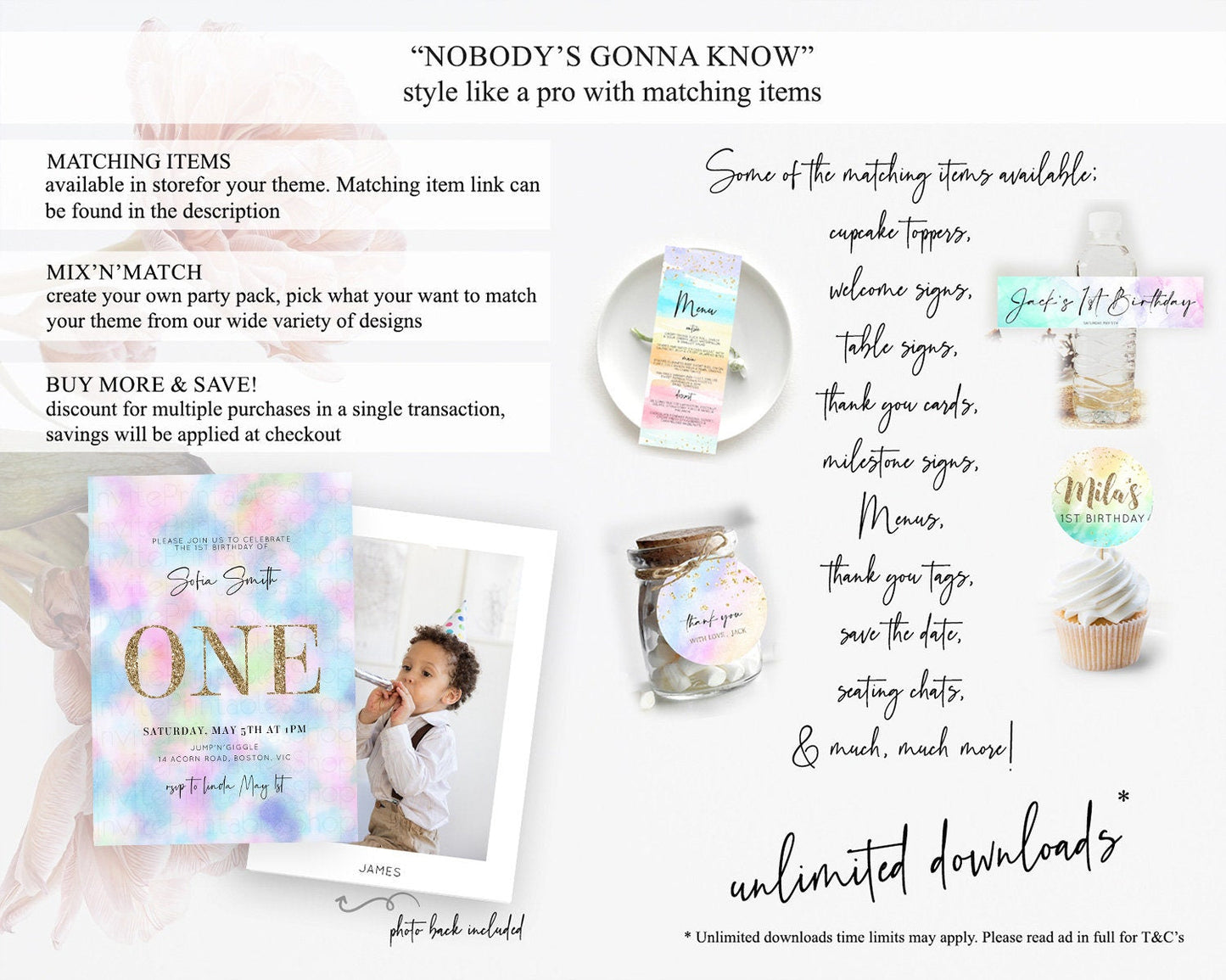 Rainbow Birthday Invitation Colorful Pastel Watercolor Invitation Gold Glitter Sprinkles Ombre Pastel 1st 2nd 3rd Birthday D10694