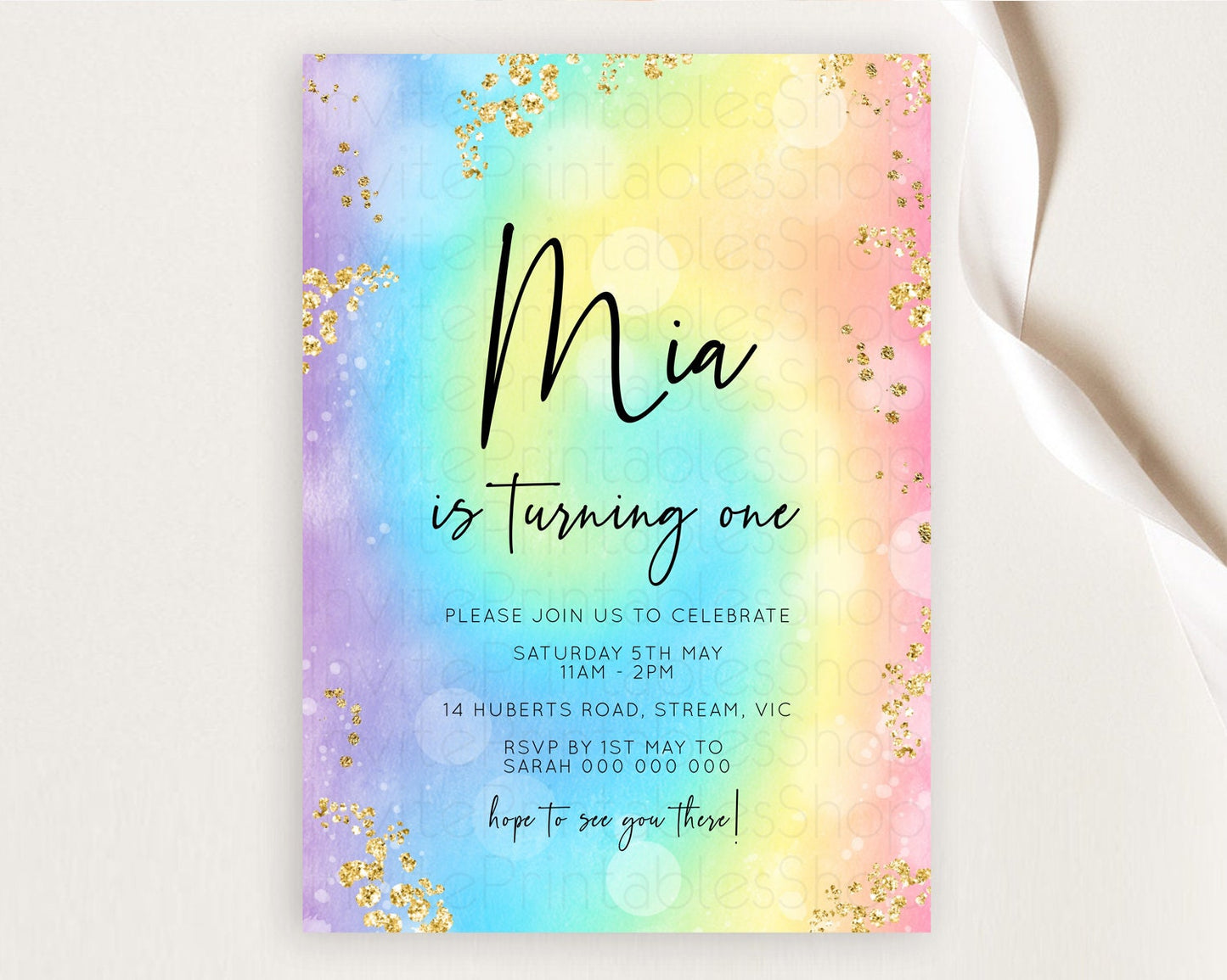 Tie Dye Invitation Rainbow Birthday Invitation Pastel Invitation Colorful Invitation Pastel Rainbow Party 3rd 2nd 1st First Birthday D10568