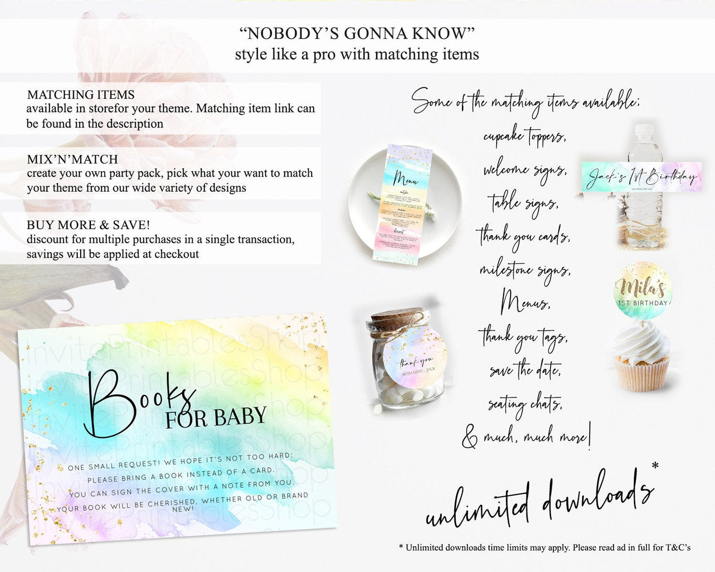 Pastel Books For Baby Card Pastel Rainbow Book Insert Colorful Ombre Watercolor Book Card Confetti Glitter Baby Book Poem Request D10171