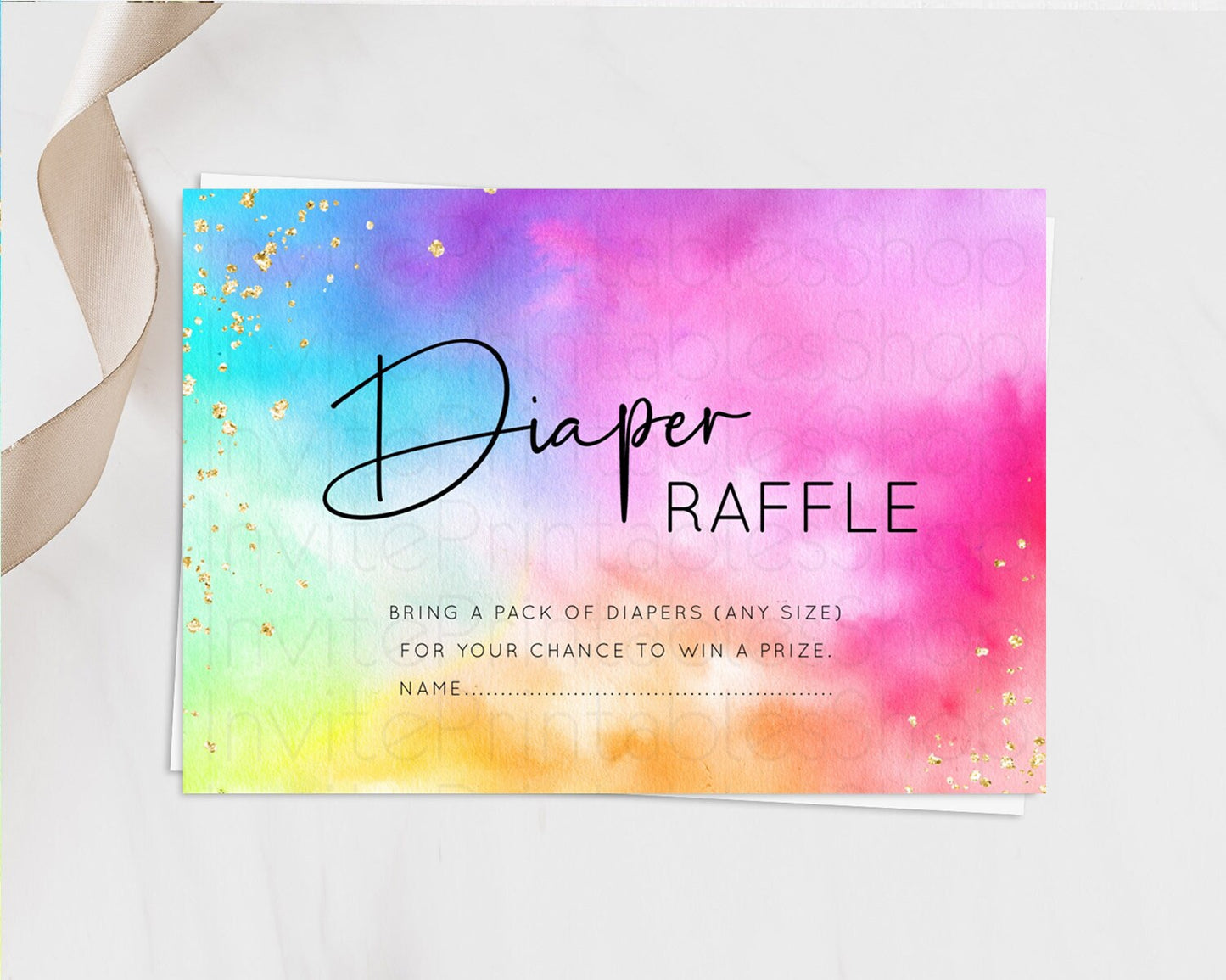 Tie Dye Diaper Raffle Card Rainbow Tie Dye Diaper Raffle Insert Pastel Rainbow Watercolor Diaper Ticket Tie Dye Colors Raffle Game D10456