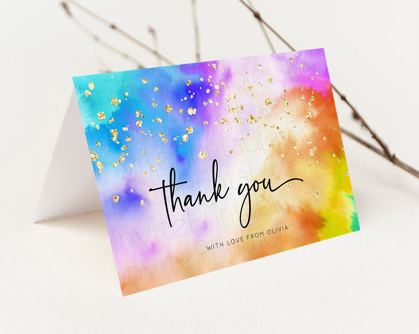 Tie Dye Thank You Rainbow Tie Dye Thank You Card Pastel Birthday Thank You Colorful Pastel Cards Rainbow Teacher Thank You Card D10530