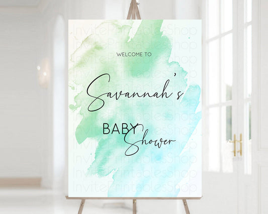 Green Baby Shower Welcome Sign Green Watercolor Welcome Board Pastel Green Party Décor Splash Welcome Poster Green Welcome Board D10166