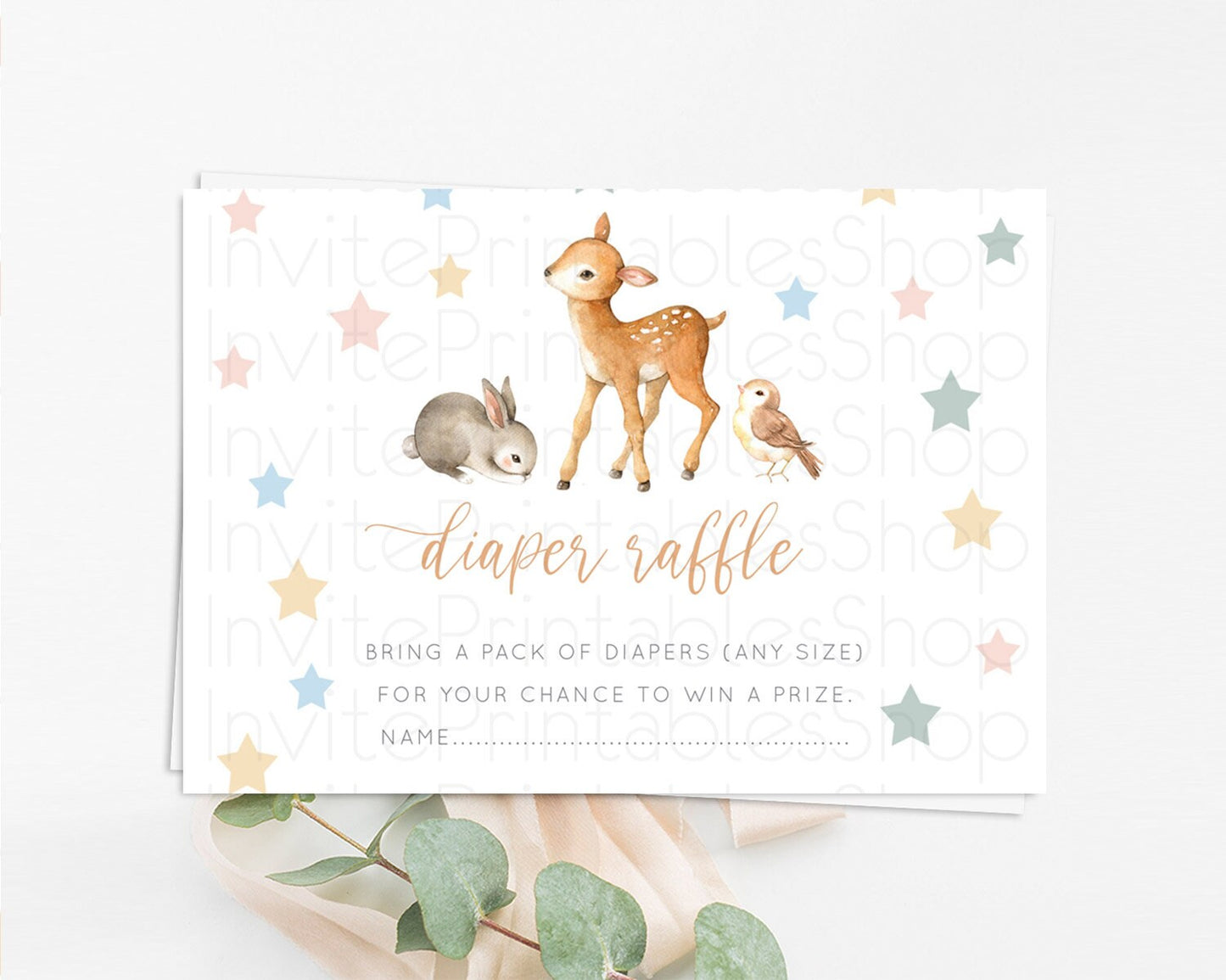 Fawn Diaper Raffle Card Deer Diaper Insert Floral Deer Diaper Ticket Enchanted Forest Butterfly Pastel Baby Shower Raffle Game D10918