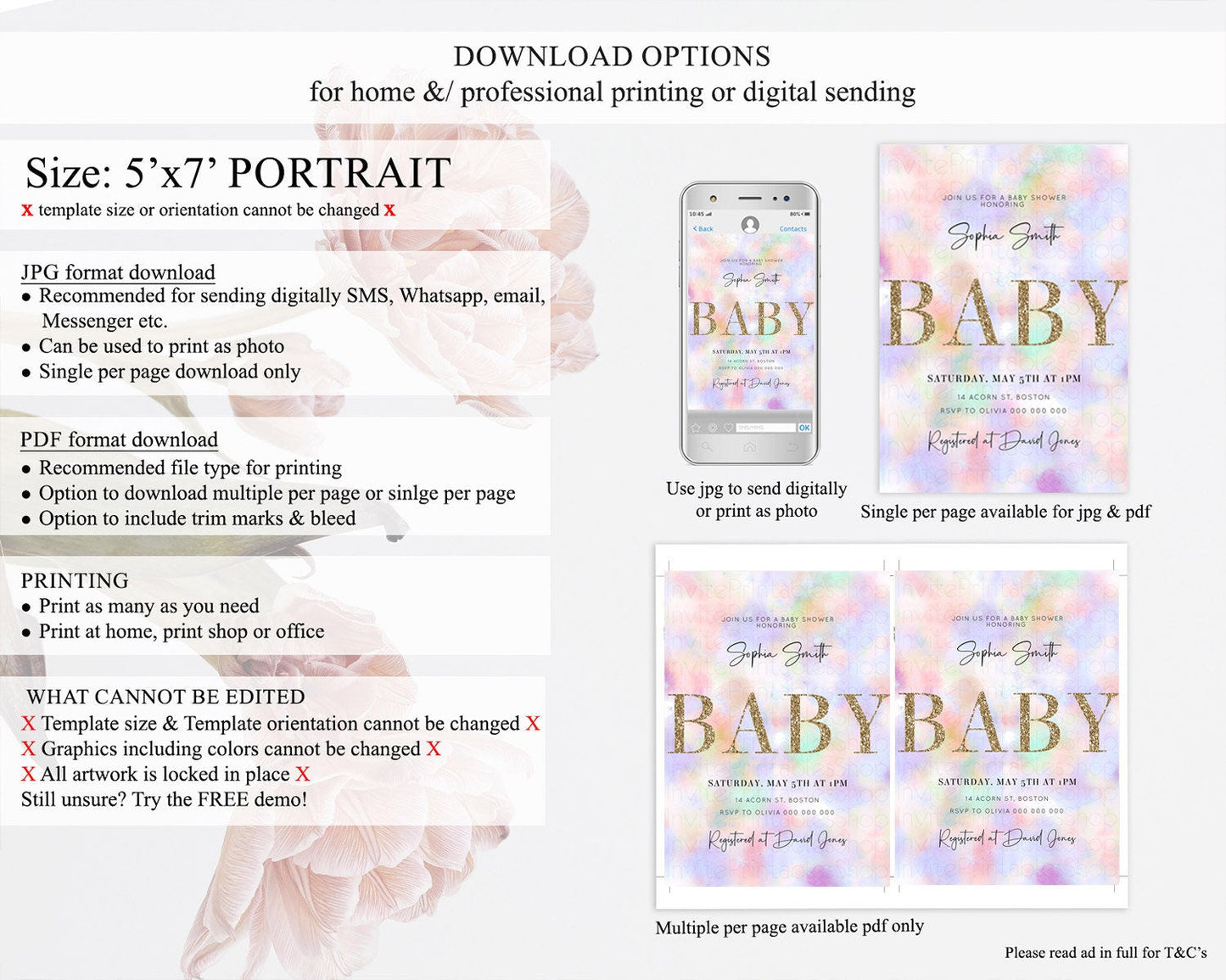 Pastel Baby Shower Invitation Rainbow Baby Shower Invitation Colorful Pastel Watercolor Invitation Gold Glitter Sprinkles Ombre D10697