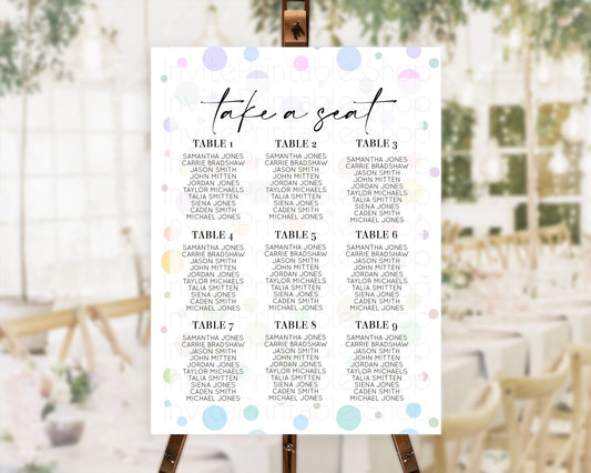 Editable Pastel Seating Chart Pastel Confetti Seating Chart Bubbles Sprinkle