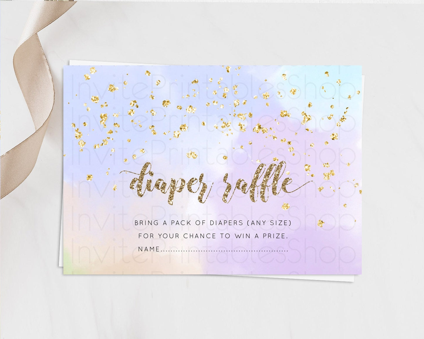 Pastel Diaper Raffle Card Pastel Rainbow Diaper Raffle Insert Colorful Ombre Watercolor Diaper Ticket Confetti Glitter Raffle Game D10372