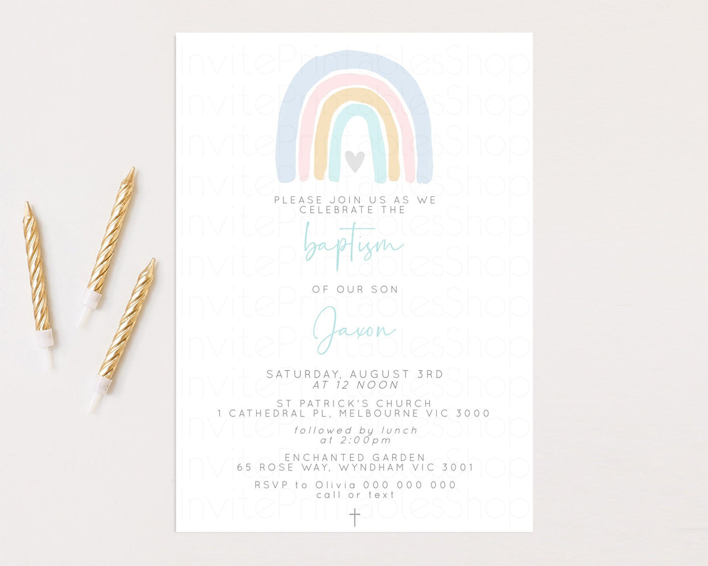 Rainbow Baptism Invitation Pastel Rainbow Christening Invitation Watercolor Boho Rainbow Invite Pastel Colors Rainbow Heart Invite Cross 19